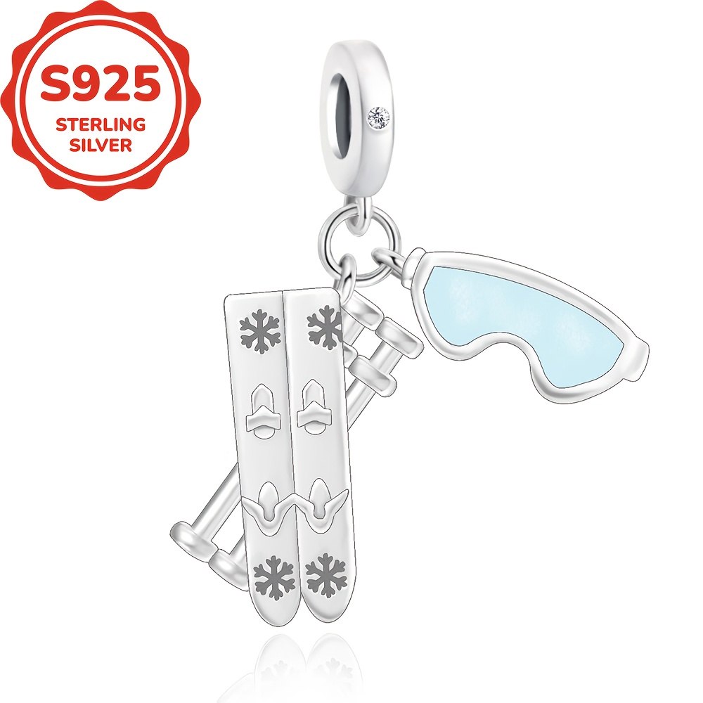 925 Sterling Silver Goggles & Skis Design Bracelet Charm, Gift
